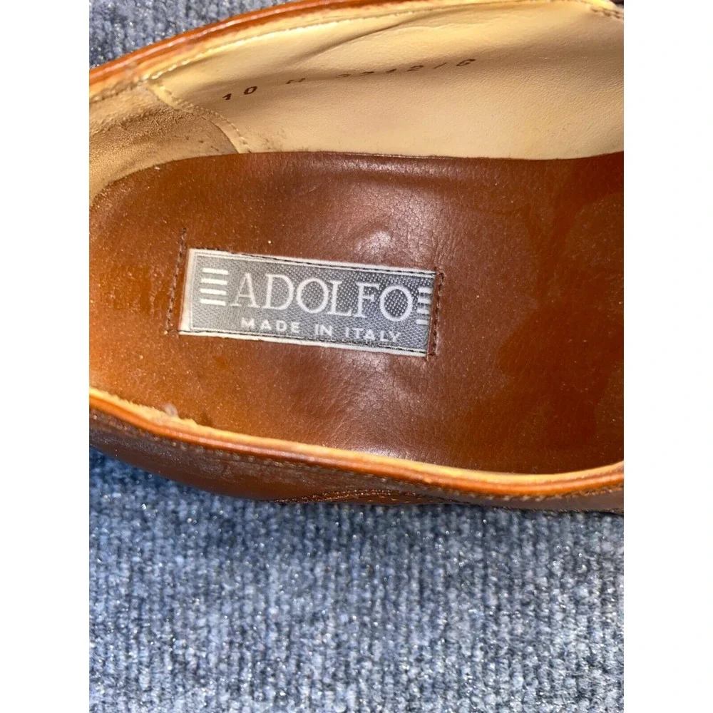 Adolfo Casual Loafer Shoes Men's 10M Brown Perforated Leather Square Toe Slip On